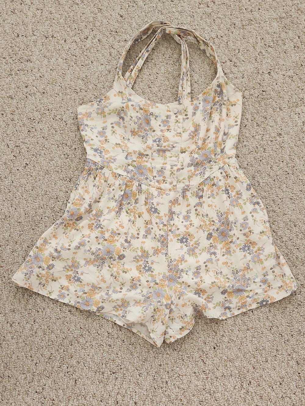 Abercrombie & Fitch Cream Floral Halter Romper